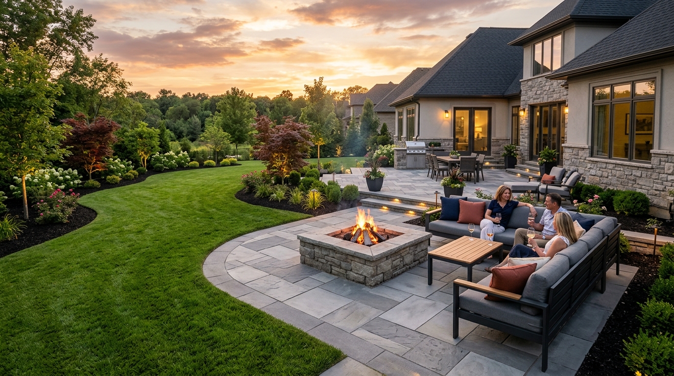 Custom paver patio and outdoor living space